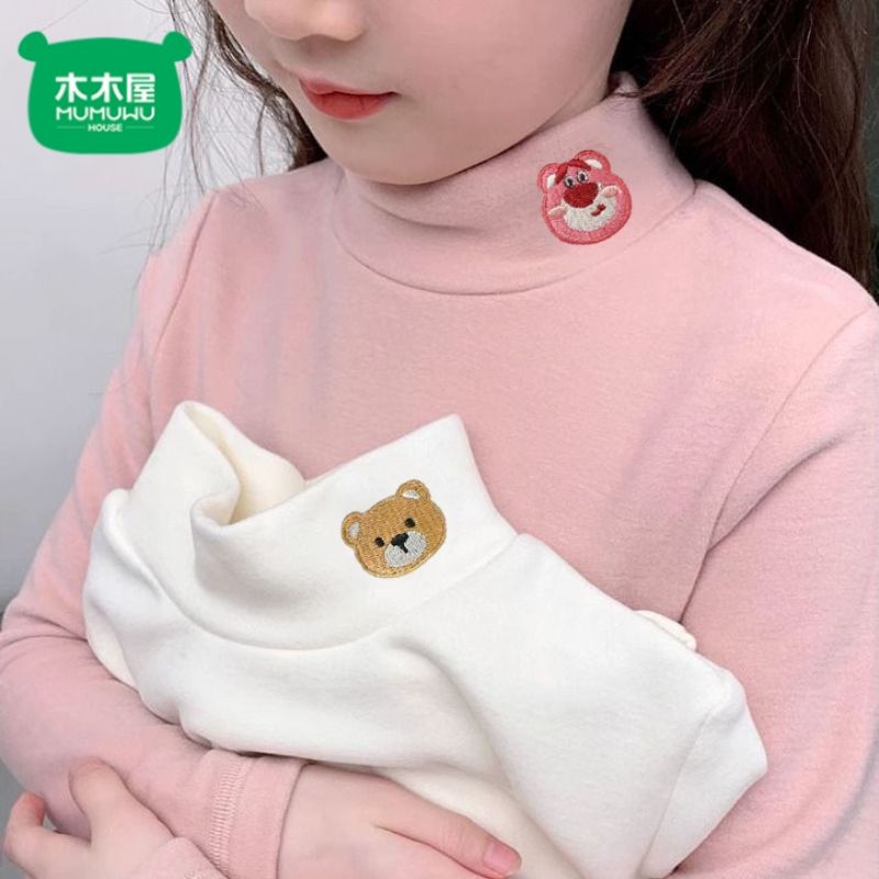 木木屋 儿童加厚双面德绒宝宝高领长袖打底衫T恤洋气女童内搭上衣