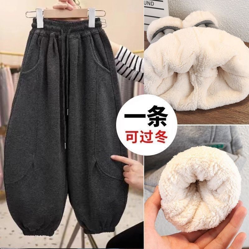 童装儿童加绒裤子冬季男女童加厚弯刀裤韩版中大童保暖长裤冬装潮