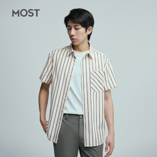 MOST/姆士德男装条纹短袖衬衫男夏季痞帅防晒衬衣开衫C32101005
