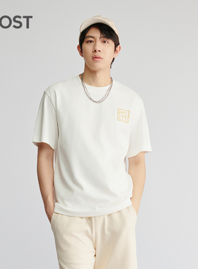MOST/姆氏德夏季男士白色刺绣短袖T恤休闲圆领潮流体恤C52212102