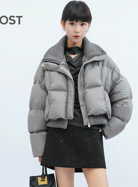 most冬季新款灰色羽绒服女短款立领保暖白鸭绒外套W54120939