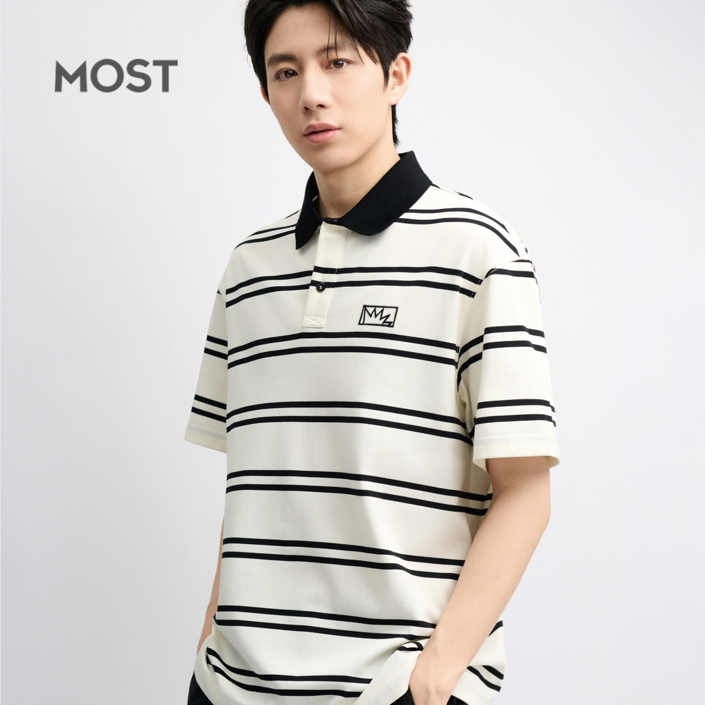 MOST夏季条纹翻领短袖Polo衫男