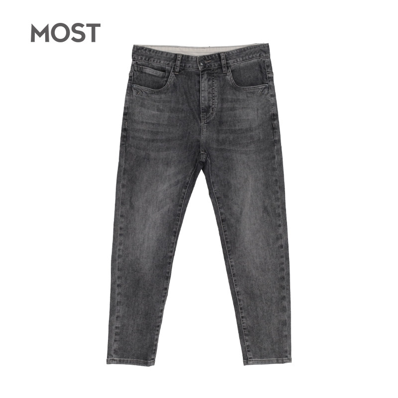 MOST/姆氏德男装夏季黑灰色牛仔裤弹力宽松直筒休闲长裤C32203008