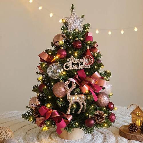 圣诞树diy材料包新款圣诞树桌面摆件带灯迷你加密圣诞家用手工diy