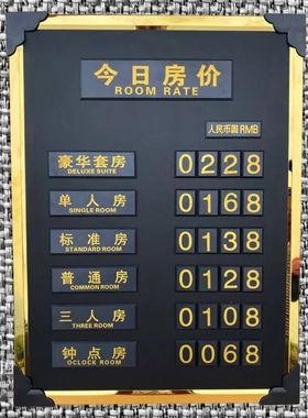 宾馆房价牌,挂墙今日酒店数字