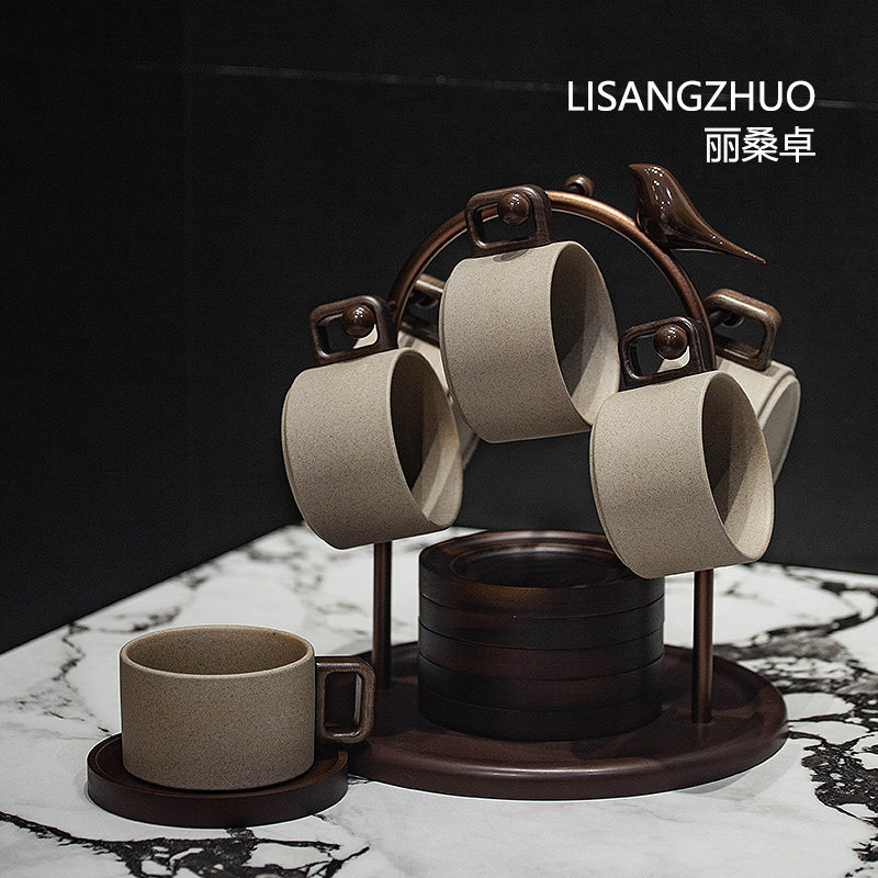 咖啡杯套装带杯架中古风下午茶茶具杯具杯子高档精致水杯陶瓷茶杯图片