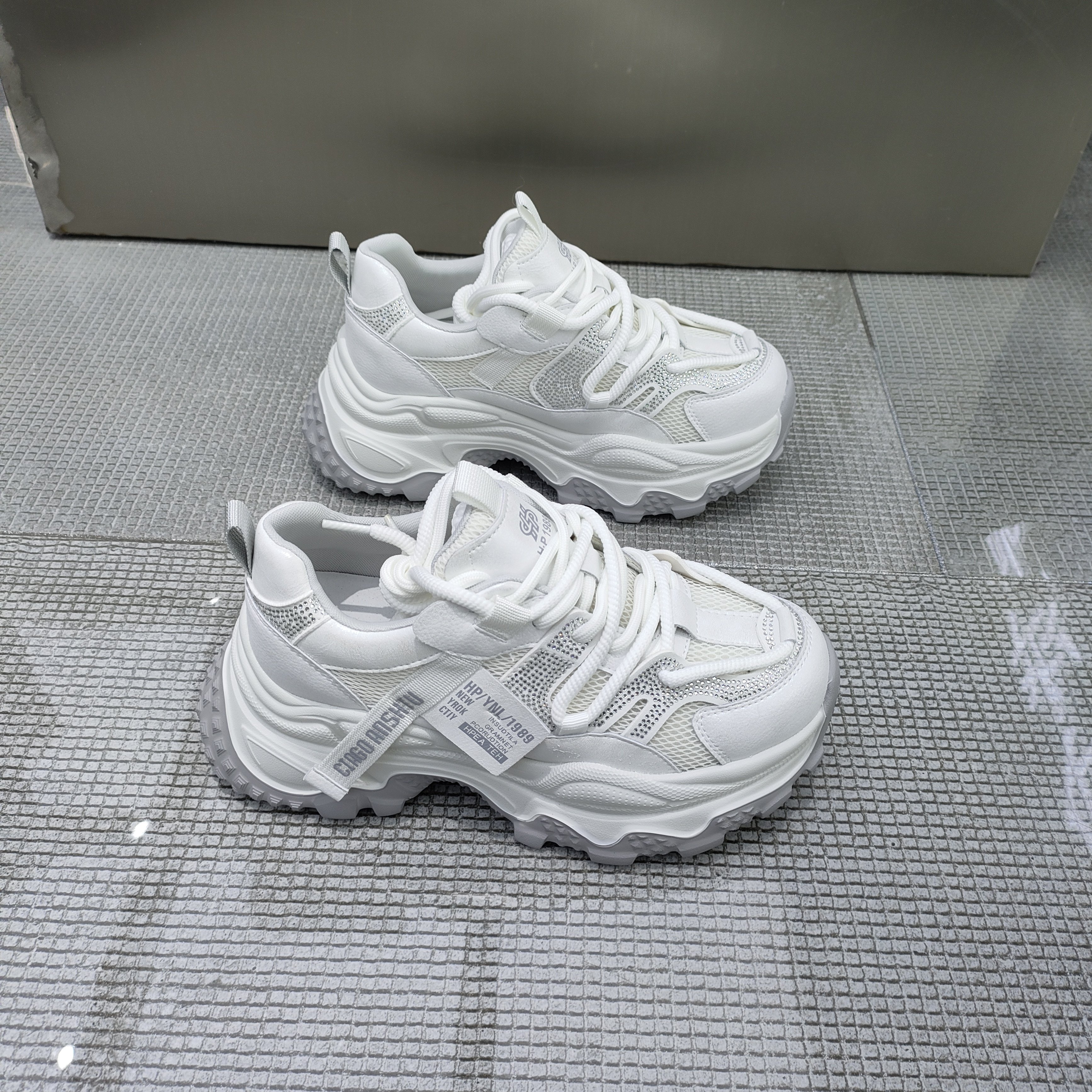 真皮水钻厚底多巴胺老爹鞋女2026春季新款网面透气百搭增高运动鞋,女鞋,老爹鞋,淘宝优惠券,粉丝福利购,淘宝优惠卷