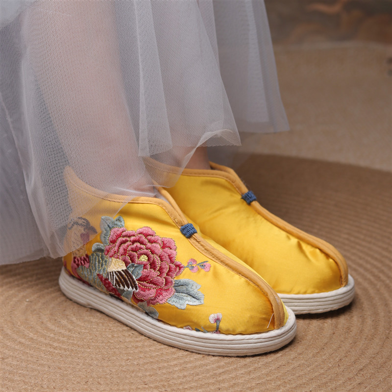 村匠民族风手工棉鞋加绒保暖千层底布鞋女式冬季暖鞋老北京妈妈鞋