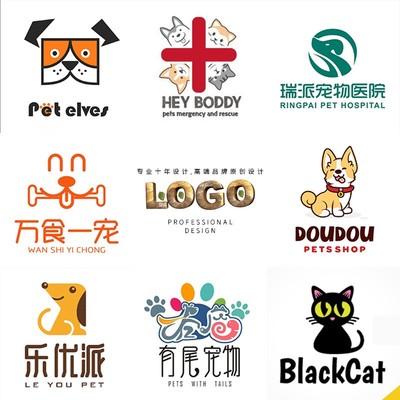 宠物生活馆logo设计犬舍零食卡通招牌狗狗门头图标猫舍标志简笔画