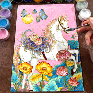 马上有钱花景韵阁掐丝珐琅diy釉料材料包少女风治愈系手工装饰画