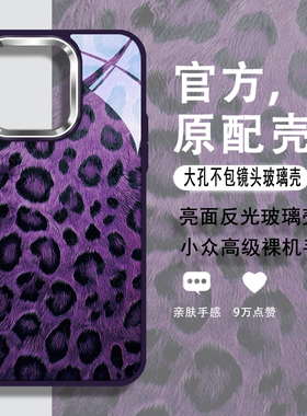 复古豹纹手机壳适用苹果iPhone16promax紫色15plus绿色14pm轻奢时尚13pmx气质女神12px小众高级感i11女款玻璃