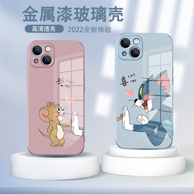 苹果14情侣新款手机壳iPhone13Promax猫和老鼠i12日系动漫11卡通XS高级感XR玻璃7plus适用6P远峰蓝se3喜2欢8X