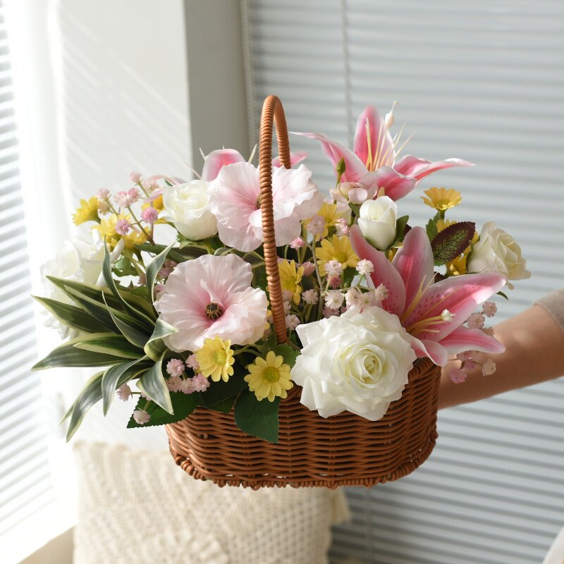 野餐露营拍照花篮向日葵假花玫瑰花百合彷真花摆设花艺摆件塑料花