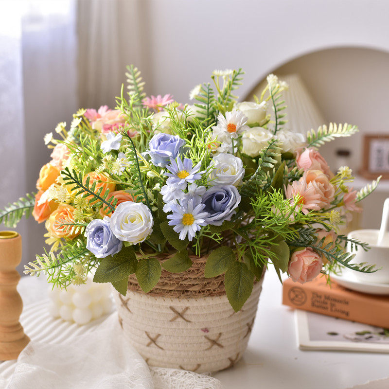 北欧假花仿真花束塑料花小束把花玫瑰绢布花干花家居摆设装饰花艺