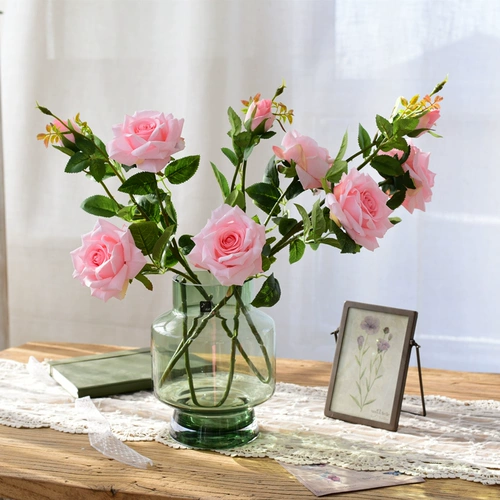 Симуляция Luoqi Rose гостиная декоративная цветочная композиция мебель шелковой цветок сингл -одинокий пластиковый фальшивый цветочный высушенный цветочный букет свадебный фестиваль