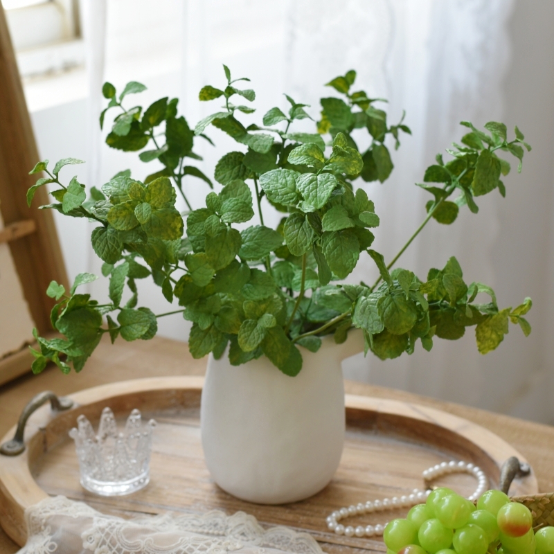 北欧高仿真绿色植物薄荷叶插花叶子客厅摆件装饰餐厅摄影道具假花