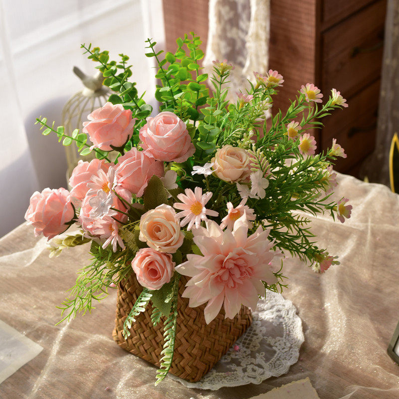 复古玫瑰花仿真花摆设装饰摆件花艺轻奢高端干花花束田园风假花