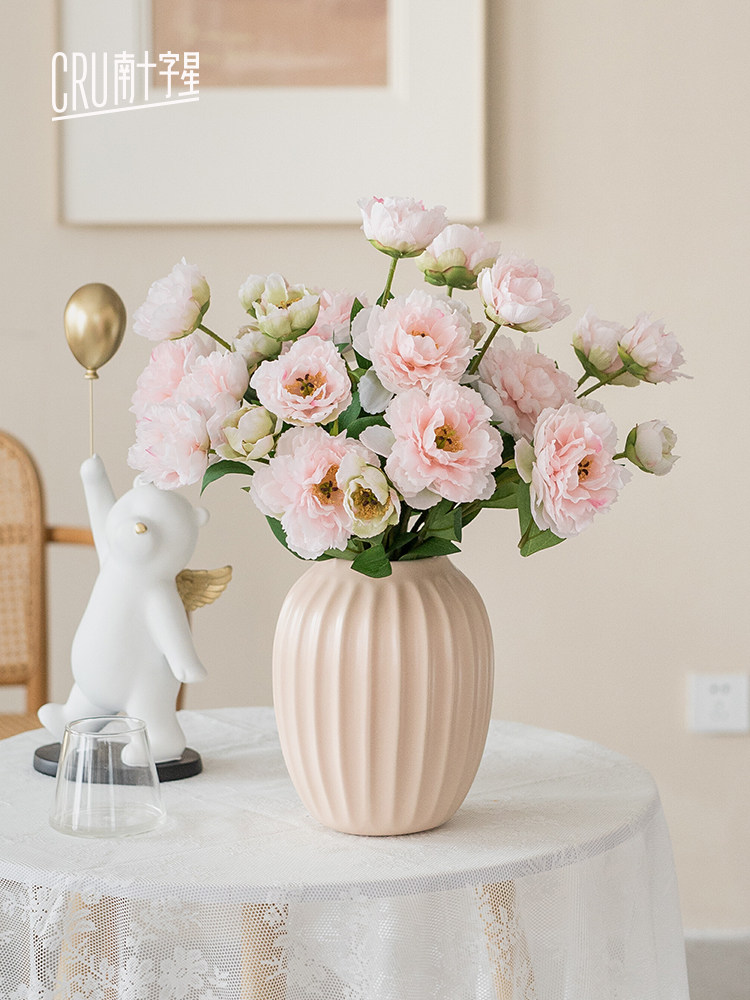 北欧风芍药仿真花客厅餐桌绢花摆设牡丹假花干花装饰花艺插花摆件