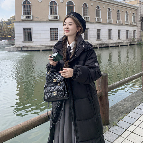 实拍 羽绒服女冬季中长款过膝韩版宽松学院风加厚ins休闲棉衣