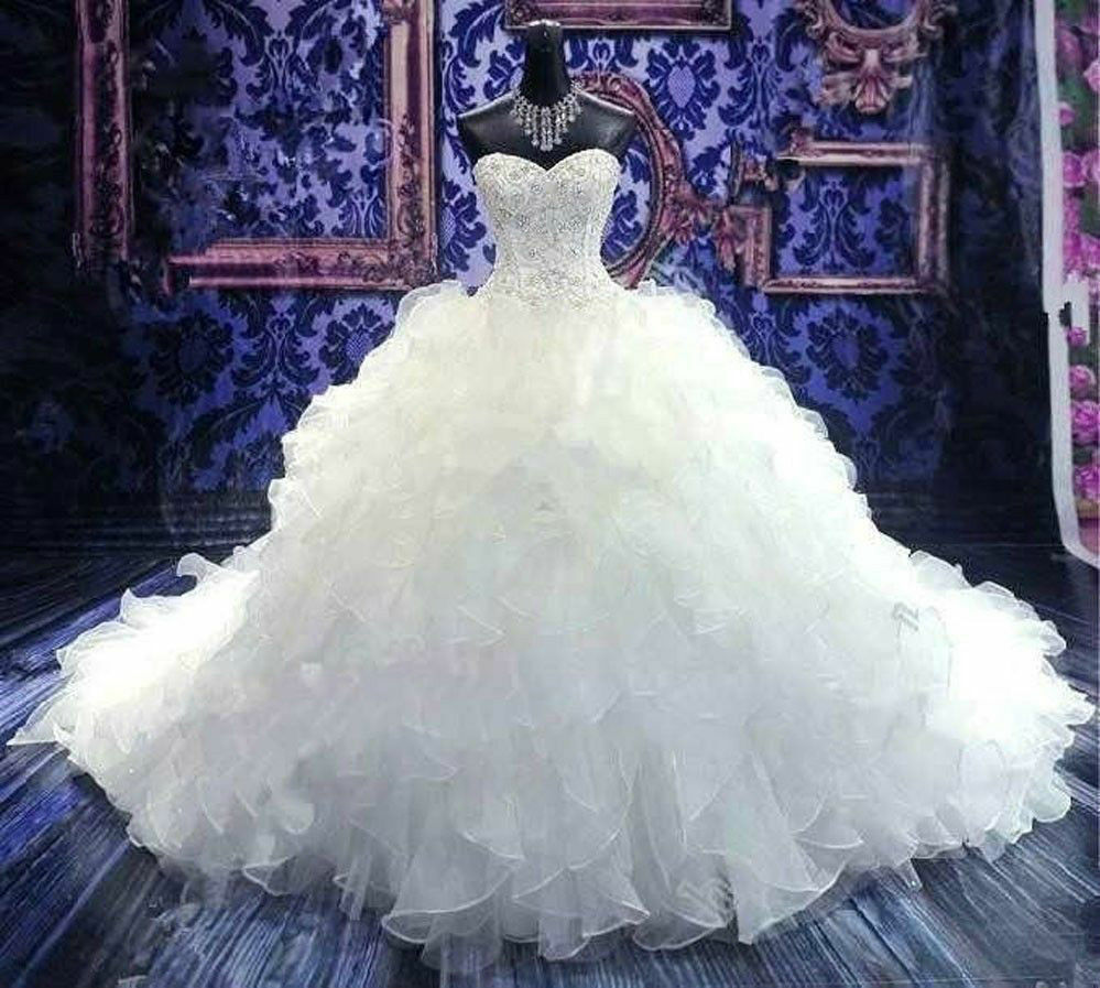 新款外贸奢华高端定制婚纱公主蓬蓬裙珍珠抹胸大拖尾新娘婚纱礼服