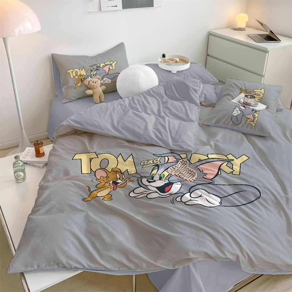全棉卡通床上三四件套纯棉被套单件定制床笠猫和老鼠儿童学生宿舍