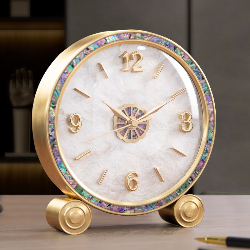 现代轻奢纯铜座钟客厅高端大气摆放式网红摆件家用时尚台式钟表
