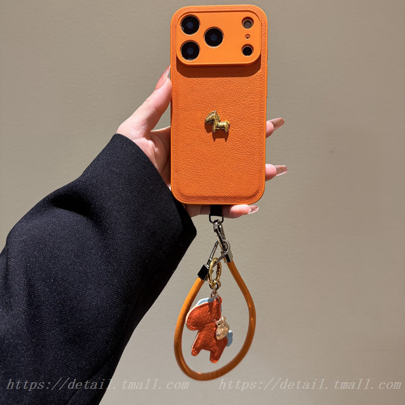 复古荔枝爱马仕橙皮纹小马适用iPhone17promax手机壳苹果16pro手绳15pro女14pro小众13高级感17pro新款17/16