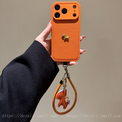 复古荔枝爱马仕橙皮纹小马适用iPhone17promax手机壳苹果16pro手绳15pro女14pro小众13高级感17pro新款17/16