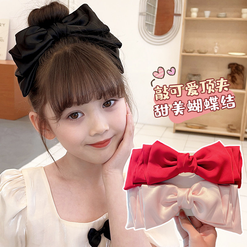 儿童红色大蝴蝶结发夹新款女孩可爱公主顶夹头饰宝宝洋气网红发卡