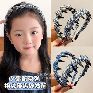 儿童可爱格纹不勒头发箍新款 女童高级感发饰宝宝带齿防滑发卡头饰