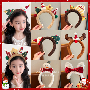 圣诞节小雪人毛绒麋鹿发箍节日儿童表演发饰装 饰品可爱小礼物头饰