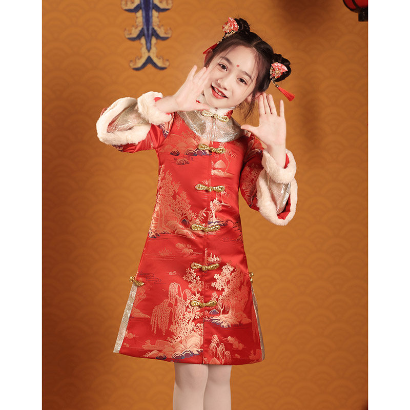 儿童唐装女童旗袍新年装中国风过年女孩花童喜庆红色拜年服装冬季,童装/婴儿装/亲子装,唐装,淘宝优惠券,粉丝福利购,淘宝优惠卷