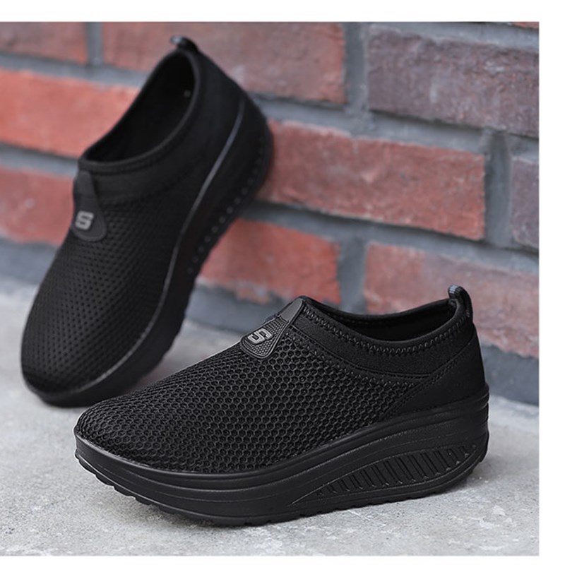 春秋季妈妈透气鞋摇摇鞋松糕跟舒适软底时尚女鞋摇摆鞋广场舞鞋子