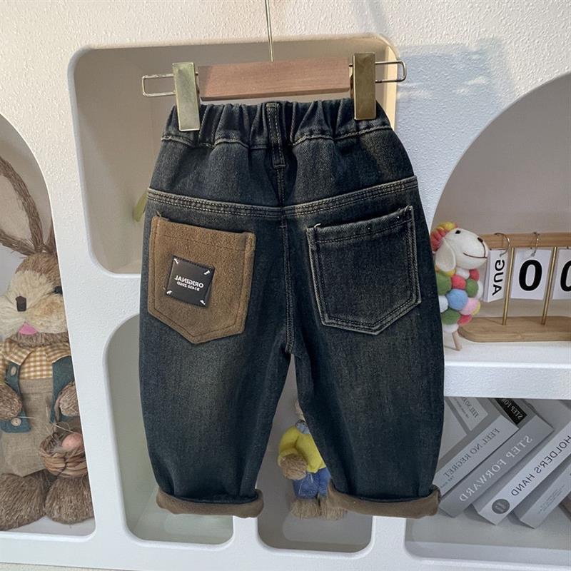 男童裤子加绒加厚冬季牛仔裤男宝宝棉裤一体绒冬装儿童秋冬款童装