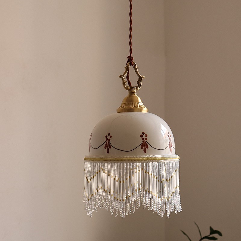 欧式釉面印花陶瓷流苏吊灯浪漫温馨卧室床头餐厅吧台咖啡馆氛围灯