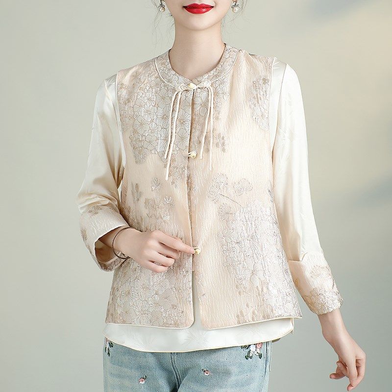 中国风唐装女改良款潮上衣复古汉服年轻款刺O绣盘扣新中式背心马