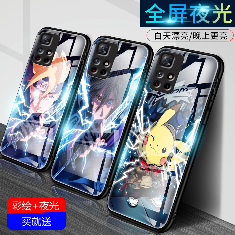 适用于红米note11夜光玻璃壳5G手机壳redmi note11发光彩绘保护套时尚膜