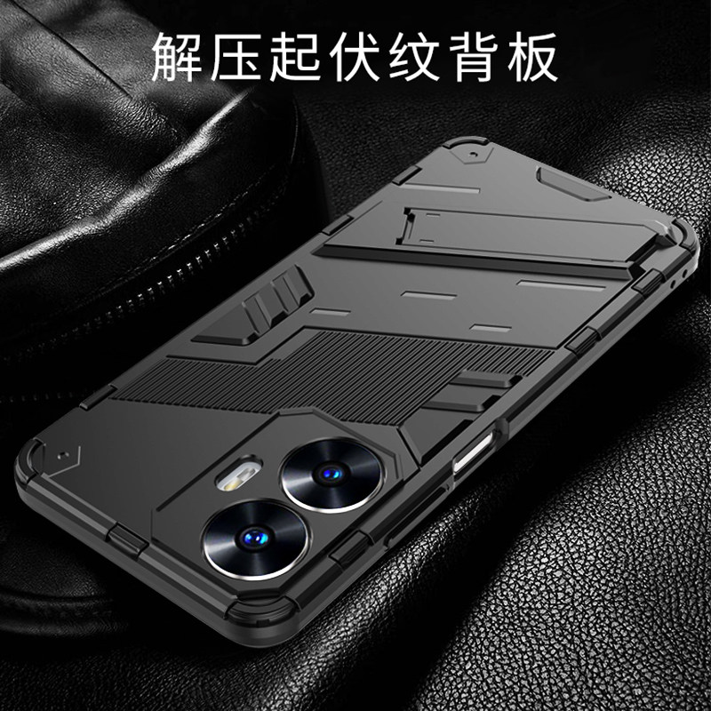 适用于 oppo Realme-C55手机壳金属一体支架钢铁侠真我c55全包防摔软胶边全包铠甲气囊薄保护套