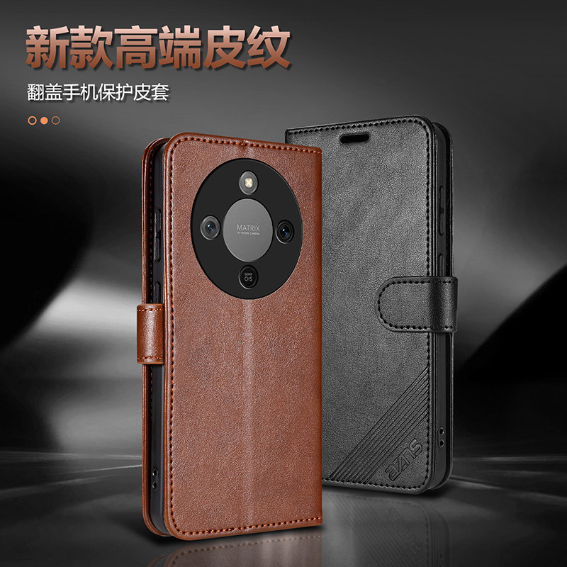 适用于华为荣耀x70手机壳搭扣皮套MTN-AN00保护套前后吸磁x70pro全包插卡支架DVD-AN00防摔男女架超薄磁吸