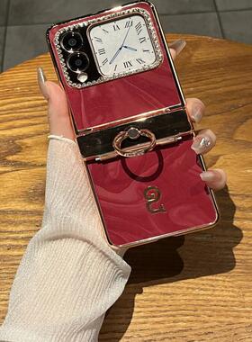 适用于华为novaflip手机壳蛇年新品红色PSD一AL00新年款上下折叠屏电镀金边保护皮套指环带钻喜庆高档商务潮