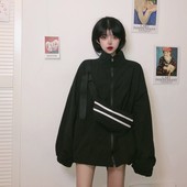 网红运动休闲长袖 潮 夹克开衫 胖妹妹秋季 大码 宽松百搭短外套女韩版