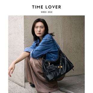 Timelover向野hobo包女士斜跨托特通勤大容量新款植鞣牛皮轻奢包