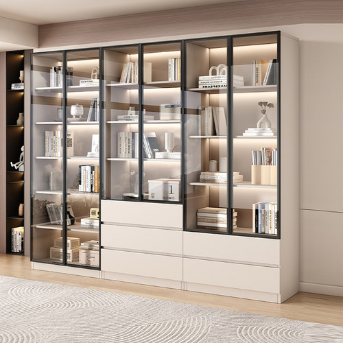 书柜带玻璃门展示柜组合整墙书架