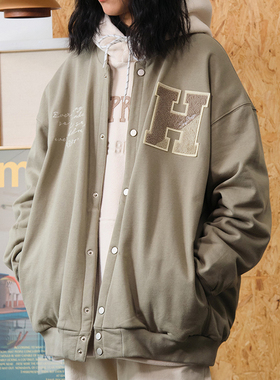 HavenYard 复古日系精密毛巾绣宽松卫衣休闲外套棒球夹克