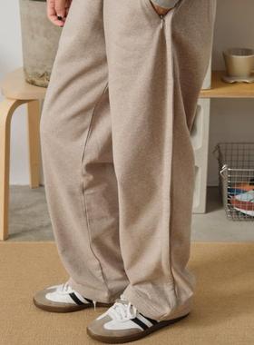 HavenYard 翻褶设计简约日系休闲长裤宽松直筒卫裤