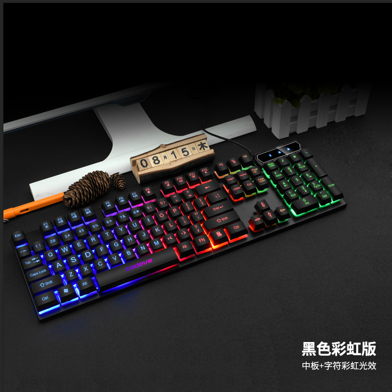 双飞蛇背光有线键盘鼠标套装电脑台式笔记本悬浮键帽机械手感USB