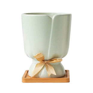 北欧风手捧花束造型陶瓷大口径阳台花器轻奢客厅插花装饰品小摆件