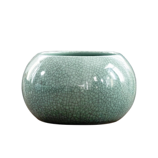 哥窑简约多肉花盆带托盘透气有孔金钱树办公桌发财树绿植陶瓷盆