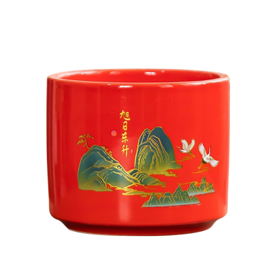 喜庆中国红花盆新年氛围陶瓷