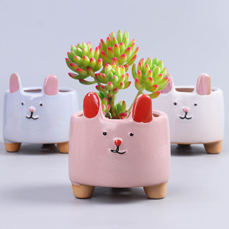 桃蛋卡通兔子小多肉花盆陶瓷创意蠢萌多肉店铺榜2021新款造型专用